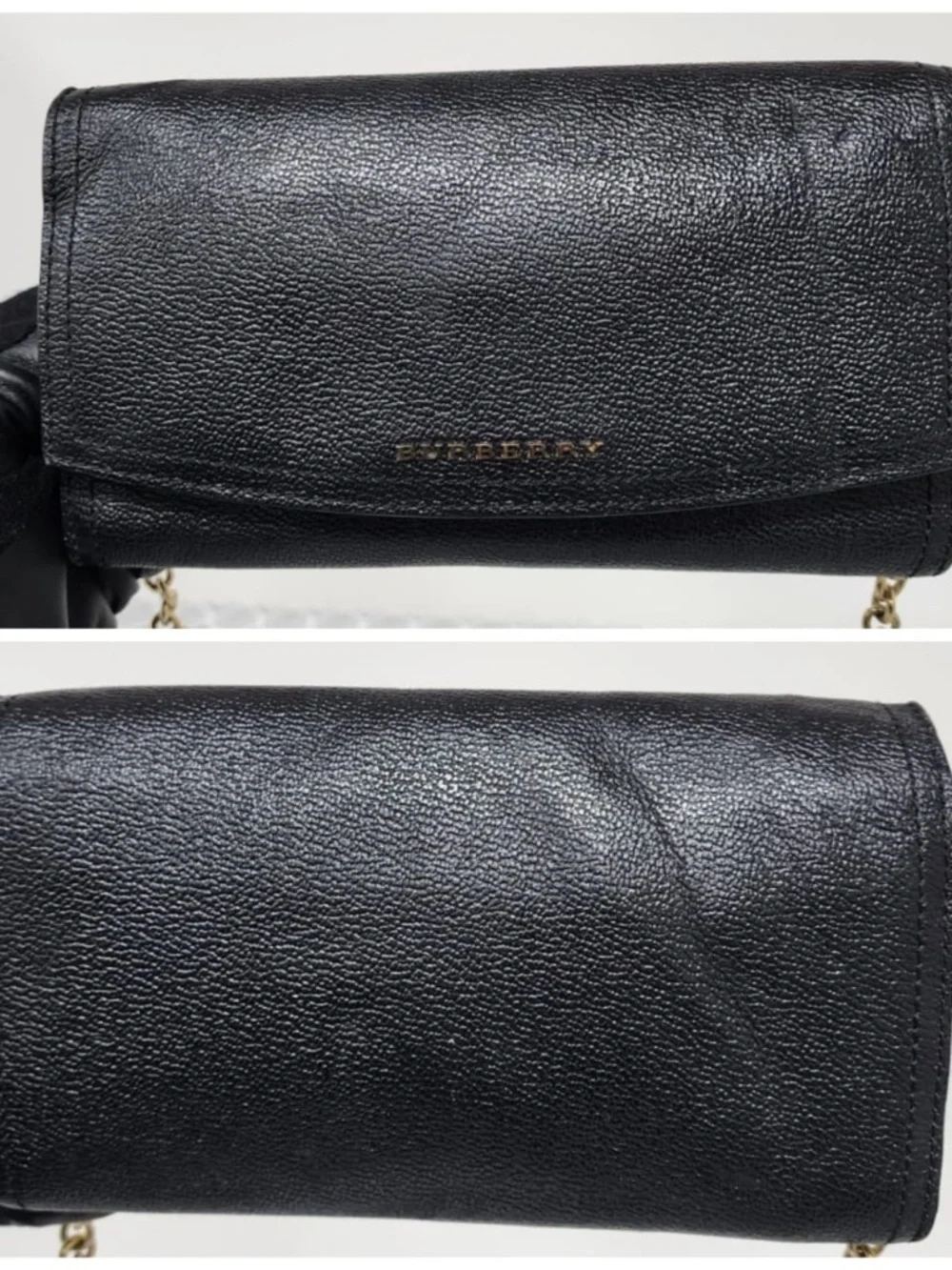 Authentic Burberry Black Soft Grain Leather Henley Wallet on Chain Bag